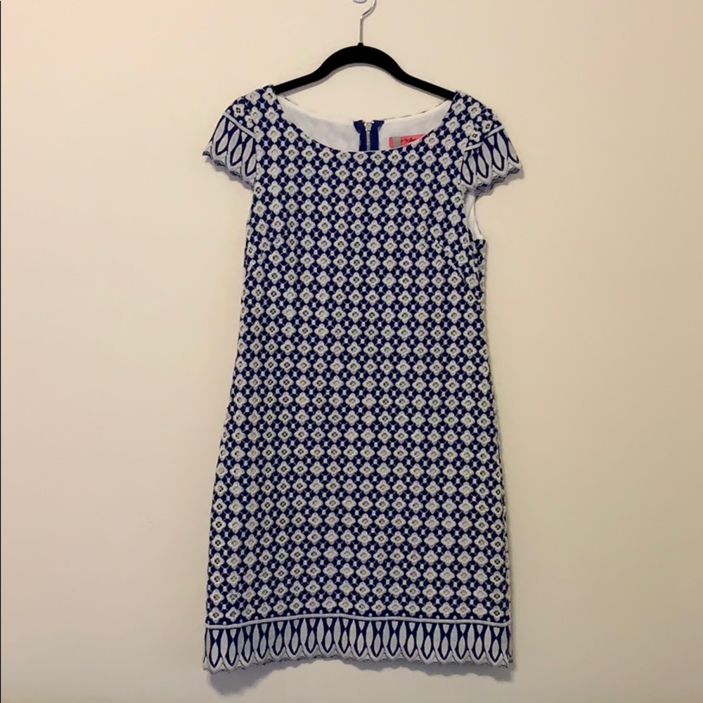 Betsey Johnson Blue/White Summer Cap-Sleeve Dress